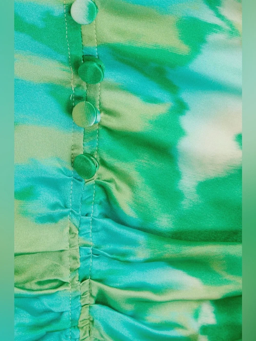 GANNI Ruched printed silk-blend satin mini dress Green Original Price $375 - Picture 4 of 8